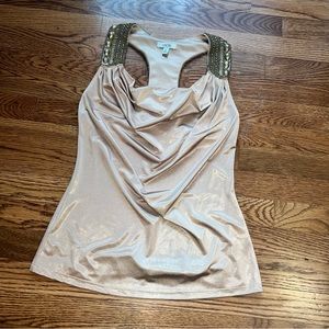 SOLD - SOLD - NO LONGER FOR SALE Cache Silky/Satiny Draped Neck Sleeveless Top